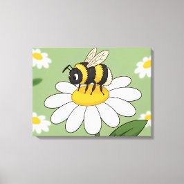 Abeja en una impresión de lienzo de margarita blan