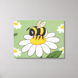 Abeja en una impresión de lienzo de margarita blan