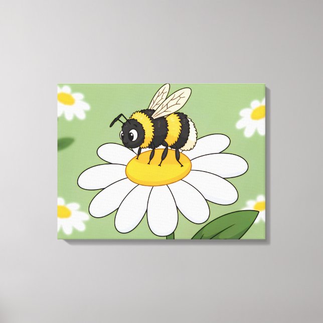 Abeja en una impresión de lienzo de margarita blan (Anverso)