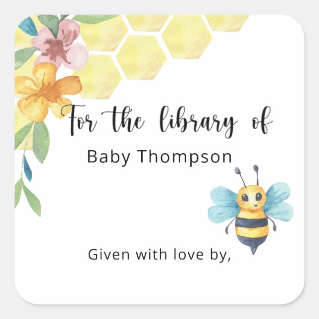 Abeja - Etiqueta de libro para baby shower, libros (Anverso)