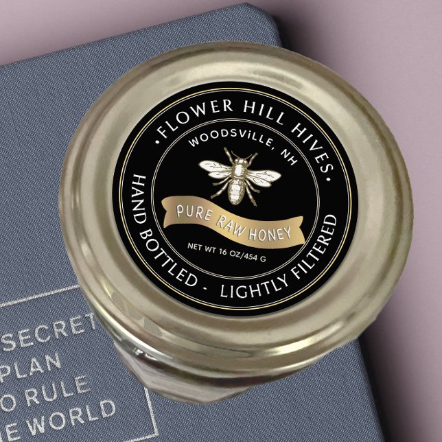 Abeja francesa con bandera de oro Etiqueta de miel (Subido por el creador)