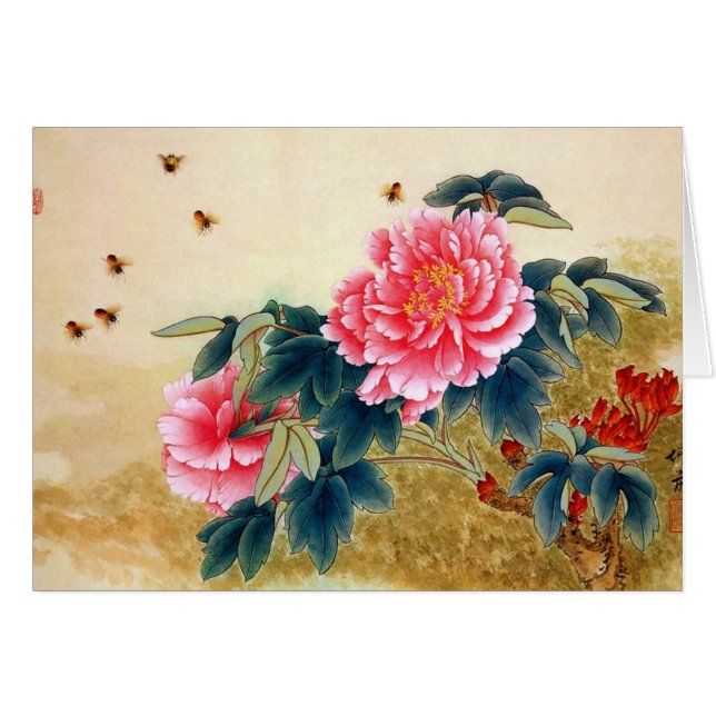 Abeja fresca de la flor del rosa de la acuarela de (Anverso (Horizontal))