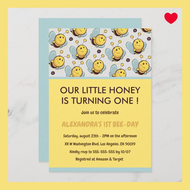 Abeja invitaciones de 1er cumpleaños Cutan nuestra (Subido por el creador)