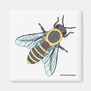 Abeja melífera (blanca) - Imán cuadrado