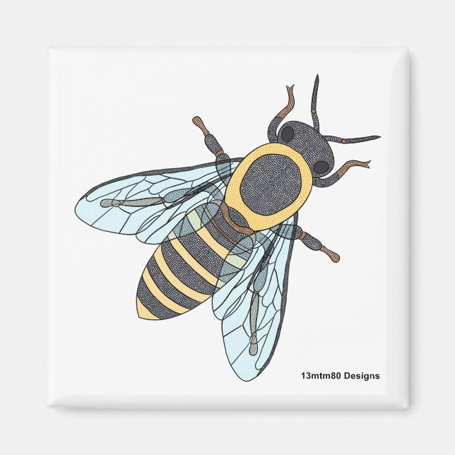 Abeja melífera (blanca) - Imán cuadrado (Frente)