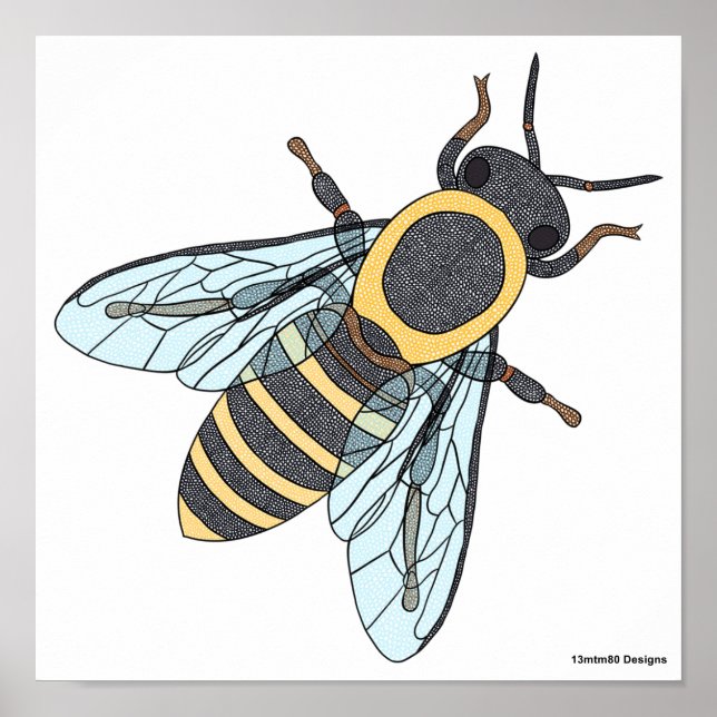 Abeja melífera (blanca) - Impresión de cartel (Frente)