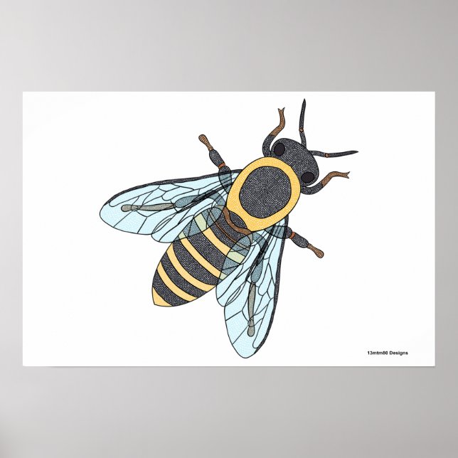 Abeja melífera (blanca) - Impresión de cartel (Frente)