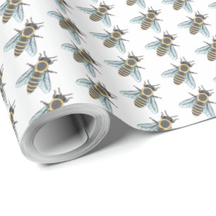 Abeja melífera (blanca) - Papel de regalo