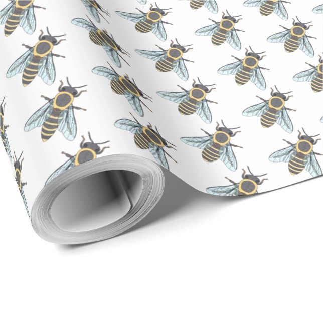 Abeja melífera (blanca) - Papel de regalo (Esquina del rollo)