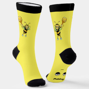 Abeja Melífera Feliz y Linda en Calcetines Negros 