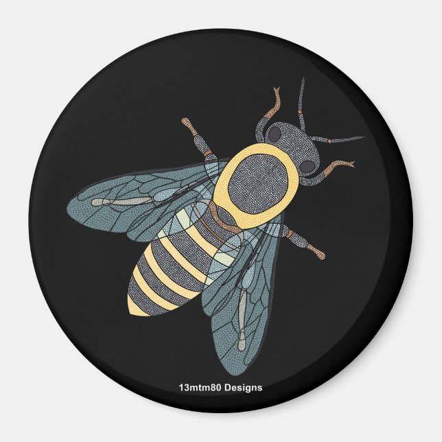 Abeja melífera (negra) - Imán redondo (Frente)