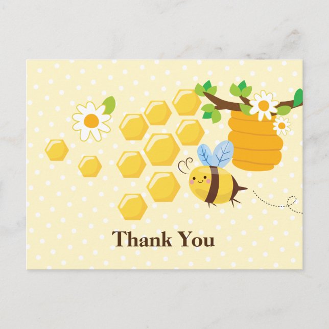 abeja miel y flores tarjeta de agradecimiento (Anverso)