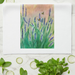 Abeja ocupada en toalla de té de Salvia