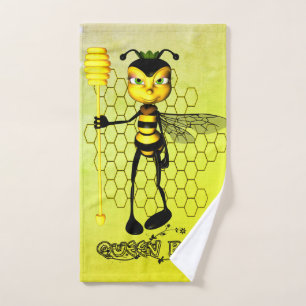 Abeja Reina amarilla y negra con panal de miel