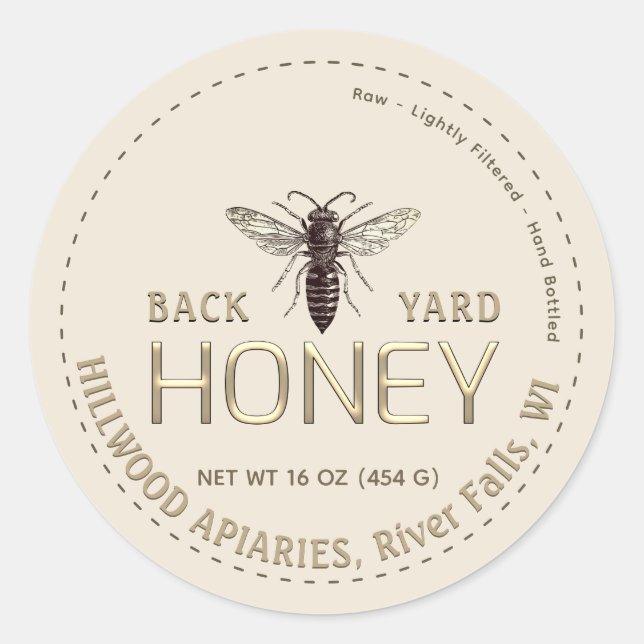 Abeja Reina Etiqueta De Ala De Miel De Ajena Cruda (Anverso)