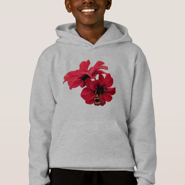 Abeja, sobre flores rojas (Anverso)