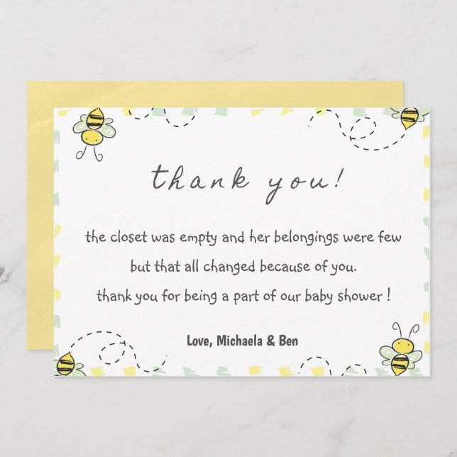 Abeja tarjetas de agradecimiento, Baby Shower Mamá (Anverso / Reverso)