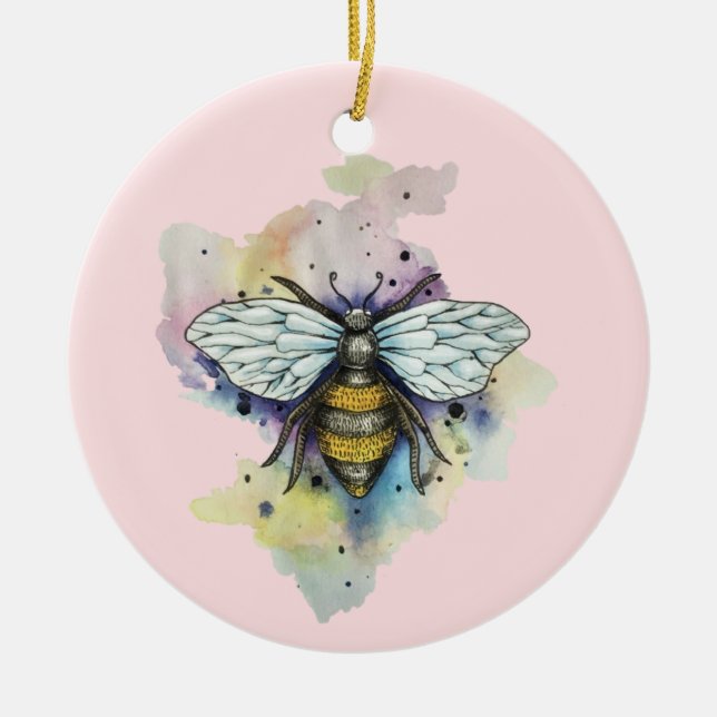 Abeja Y Arcoiris Llenan Ornamento De Navidad (Frente)