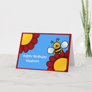 abeja y flores Tarjeta de cumpleaños feliz