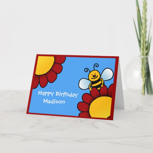 abeja y flores Tarjeta de cumpleaños feliz (Anverso)