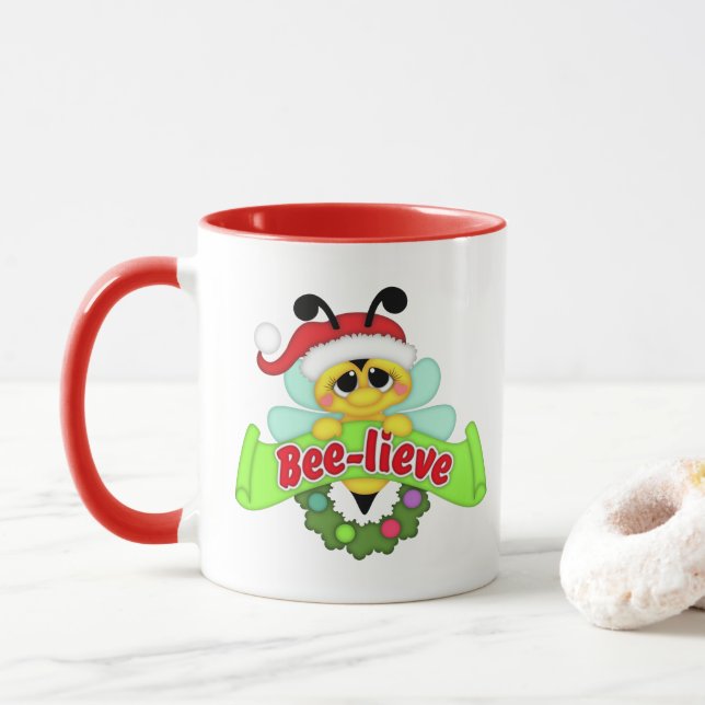 Abeja y taza lindas de Santa Beelieve (Con donut)