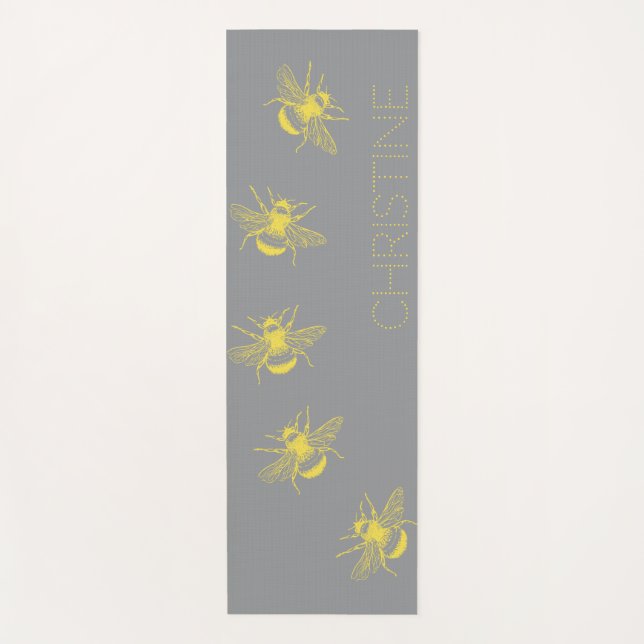Abejas amarillas Gris Yoga Mat (Anverso)