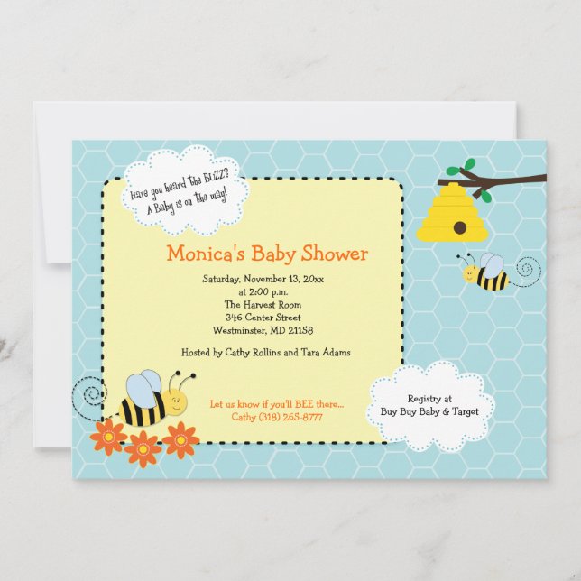 Abejas chisporroteantes invitaciones a Baby Shower (Anverso)