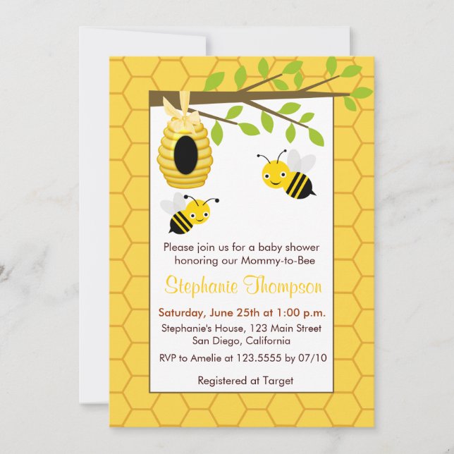 Abejas con burbujas, invitaciones a duchas para be (Anverso)