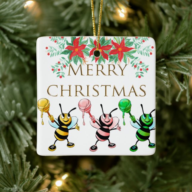 Abejas Cute Abejas Oro Feliz Ornamento de Navidad (Árbol)