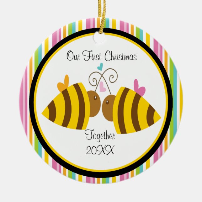 Abejas de amor Ornamento de Navidad de pareja (Frente)