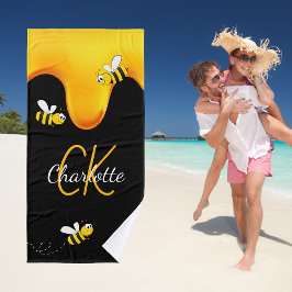 Abejas de burbujas miel goteando monograma dorado 