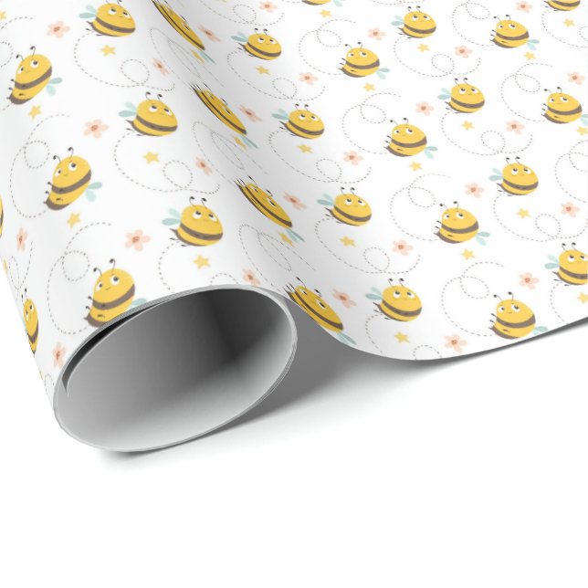 Abejas de burbujas y flores envolver papel (Esquina del rollo)
