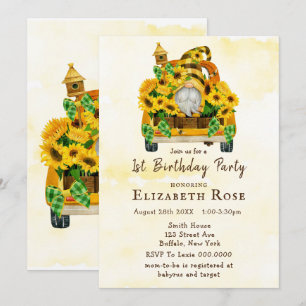 Abejas De Girasol Gnome 1St. Invitaciones a la fie