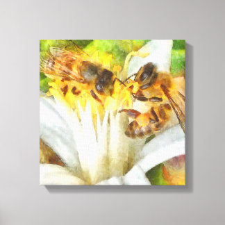 Abejas De Miel En El Arte De La Acuarela De Flor D