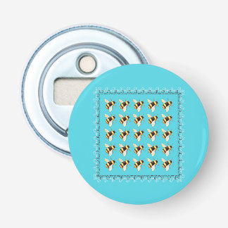 Abejas en el abridor de botellas con botón azul