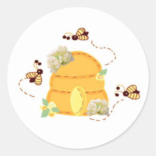 Abejas ocupadas con Beehive Classic Round Pegatina