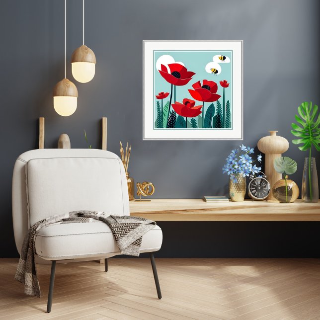 Abejas Y Capotas Imprimir Arte (Bees And Poppies.
Artist: Roger Smith)