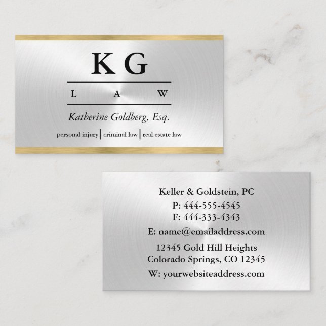 Abogado en la tarjeta de visita Law Silver & Gold (Anverso / Reverso)