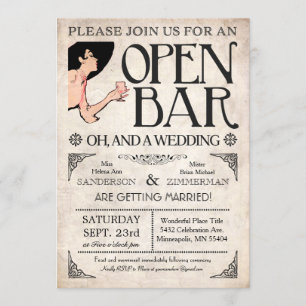 Abra las invitaciones de la barra y de una boda