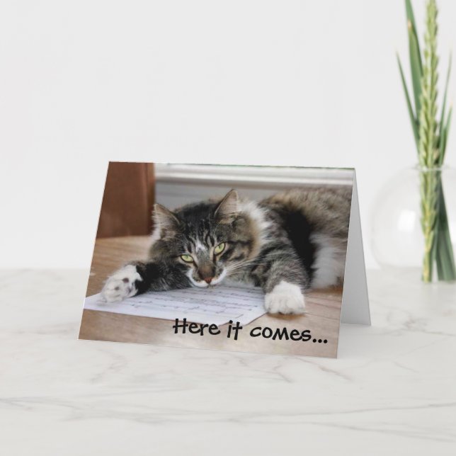 Abrazando la tarjeta del día del padre del gato (Anverso)