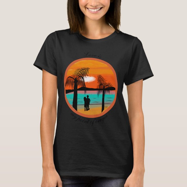 Abrazo cálido: Camiseta Sunset Silhouette Design T (Anverso)