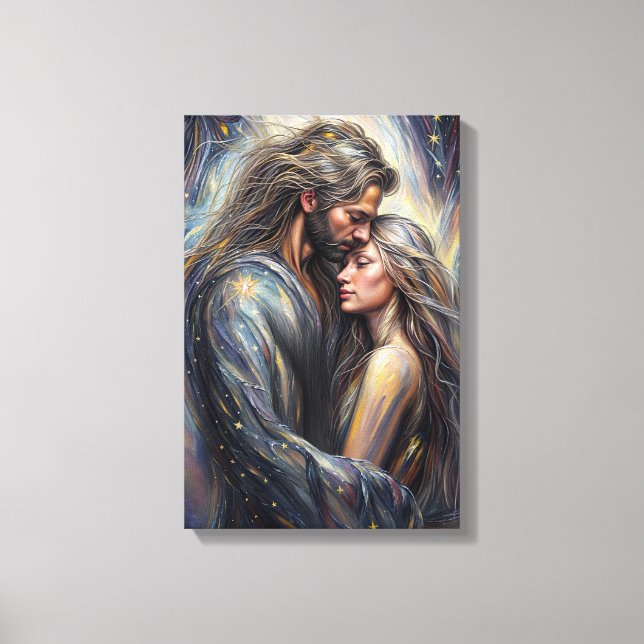 Abrazo celeste Arte romántico estrellado nocturno (Anverso)