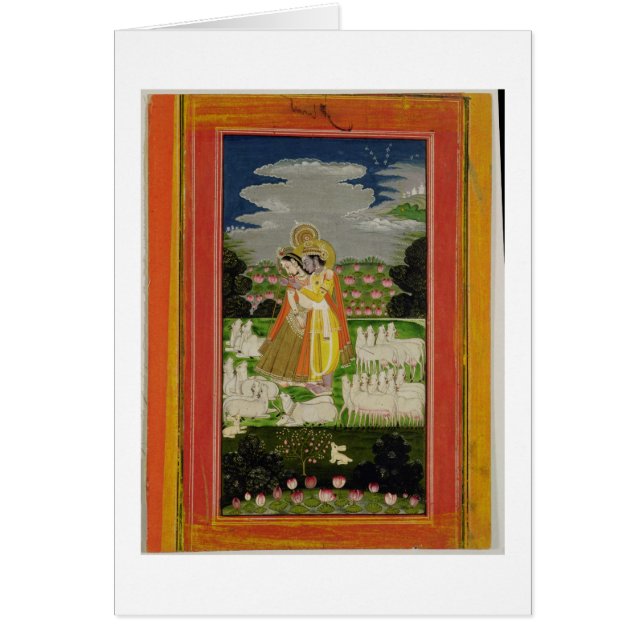 Abrazo de Radha y de Krishna en un landscap (Frente)
