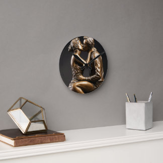 "Abrazo eterno: Reloj de pared de escultura de bro