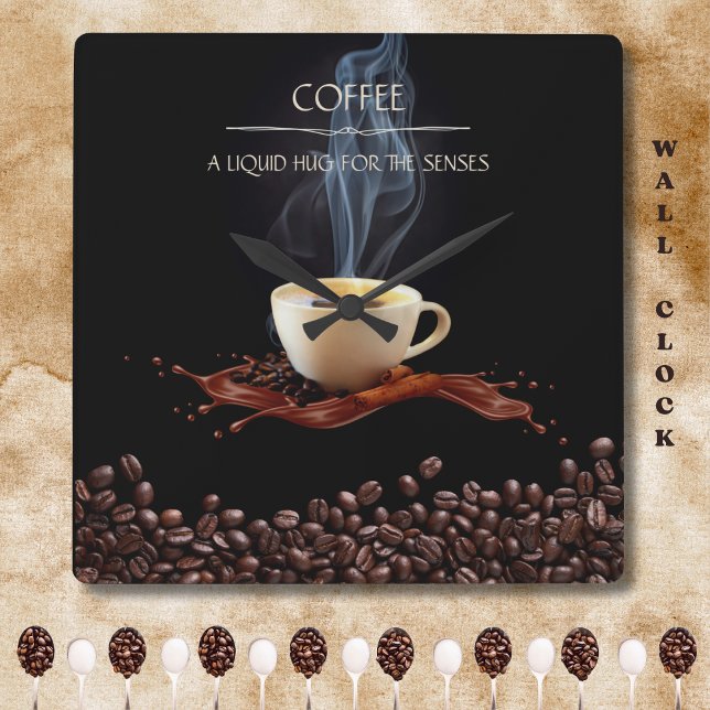 Abrazo líquido para el reloj de pared del café de  (Liquid Hug for the Senses Coffee Wall Clock)