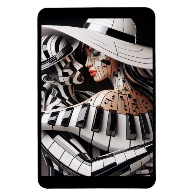 "Abrazo melódico - Imán artístico con temática mus (Vertical)