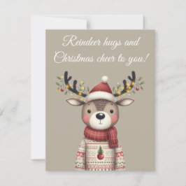 Abrazos de renos y Navidades saludan la tarjeta de