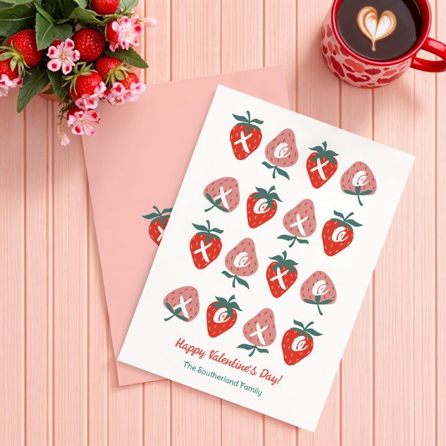 Abrazos y Besos Tarjetas del Día de San Valentín d (Hugs & Kisses Red Strawberry Valentines Day Cards)