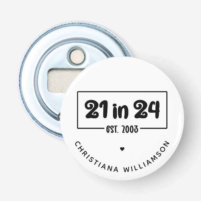 Abrebotellas 21º cumpleaños 21 personalizado en 24 Est 2003 Cum (Anverso)