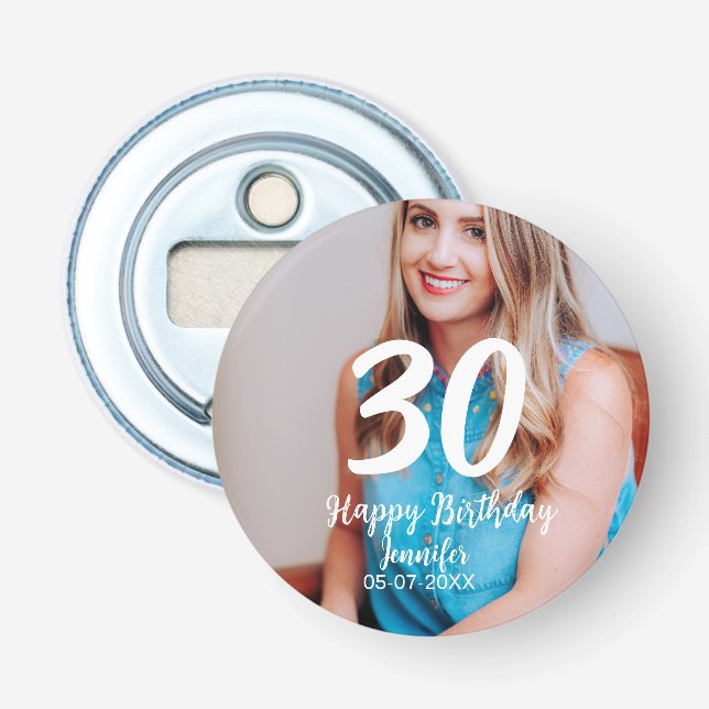 Abrebotellas 30.º cumpleaños añadir nombre fecha año foto blanc (Anverso)
